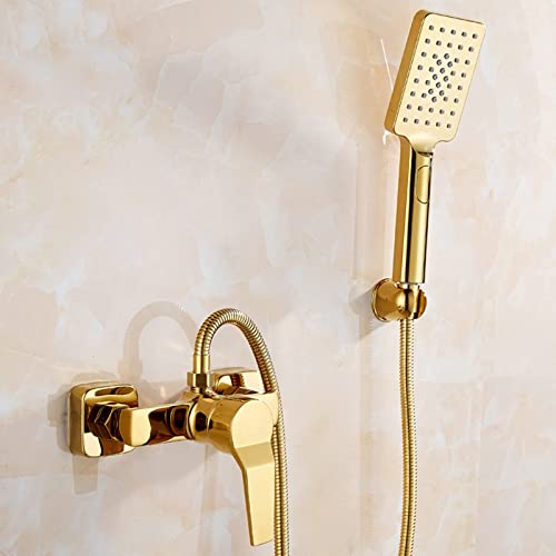 Robinet triptyque mural doré pour baignoire et douche avec mitigeur eau chaude