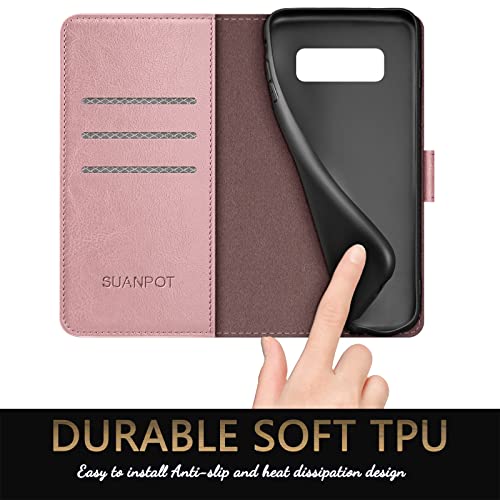 Suanpot For Samsung Galaxy Note 8 With Rfid Blocking Leather Wallet Case Credit Card Holder, Flip Folio Book Phone Case Cellphone Cover For Women Men Samsung Galaxy Note8 Case Wallet (Rose Gold) #TOP4