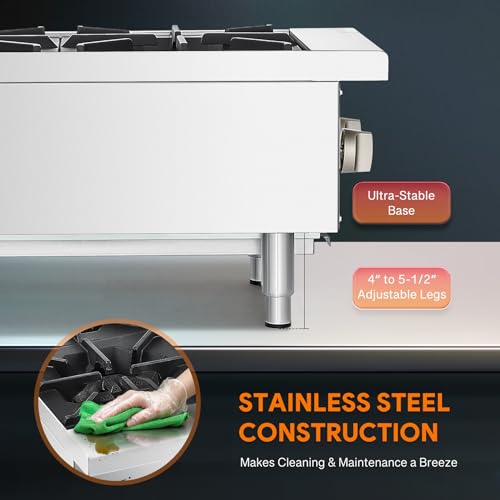 Image of WILPREP 12 inch Countertop Gas Range, 2-Burner Commercial Hot Plate with 50,000 BTU, Natural Gas & Propane Conversion, Stainless Steel Stove for Restaurant & Home Kitchen, Durable Silver Design