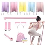 Pilates-Stange & Fitnessband Set 12-in-1, 20-125 LBS Widerstand, 5-Stufen Multitube System mit Türanker & Fußgurten, Heimstudio Krafttraining für Beine, Po, Arme & Bauch