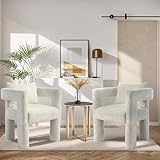 CREASION Moderner Chenille-Loungesessel mit einzigartigem hohlen Armlehnen-Design, mit bequemen Kissen und Kissen, geeignet für Wohnzimmer, Esszimmer, Schlafzimmer und Büros (Beige, 2er-Set)