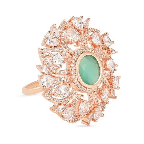 Image of I Jewels Rose Gold Plated Valentines Special Stylish Fashionable Design Floral CZ American Diamond Adjustable Finger Rings For Women & Girls (FL241)
