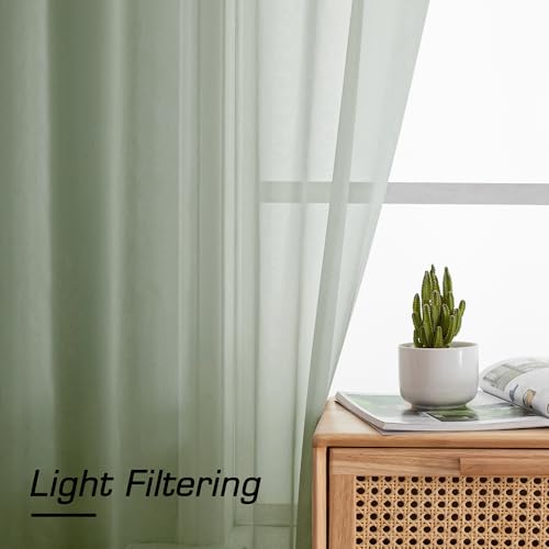 Image of Simplebrand Sage Green Sheer Curtains, 63 inch Length, 2 Panels Set - Light Filtering, Rod Pocket Window Curtains for Bedroom (Sage Green, 59 inch W x 63 inch L)