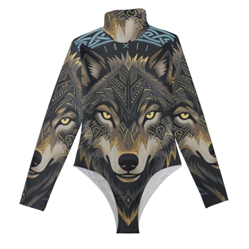 Body de manga larga para mujer Viking Fenrir GuoChe camiseta ajustada cuello alto invierno