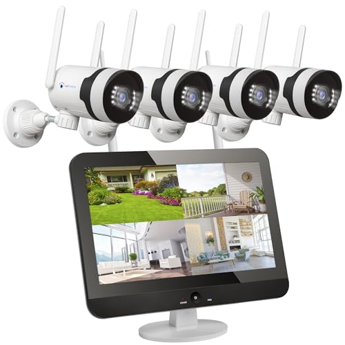 【5MP + PTZ + PC Software】 Dual WLAN Überwachungssystem 12,5 Monitor, Überwachungskamera Set, 10 Kanal NVR, Nachtsicht in Farbe, 2-Wege Audio, Mikrofon, Sirene, Autotracking, KI Personenverfolgung