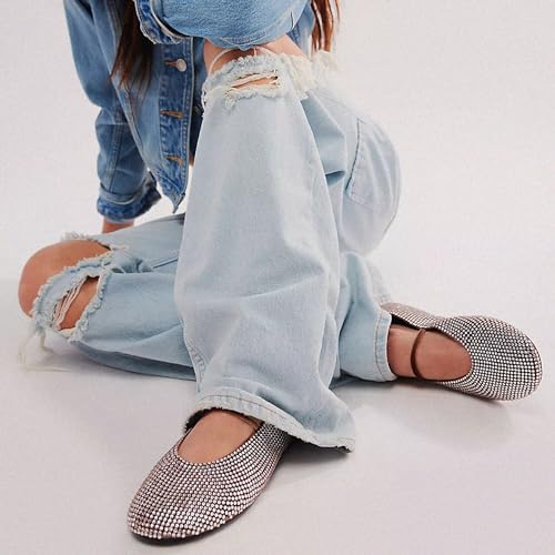 Rhinestone Flats for Women Cute Round Head Ballet Shoes Fashionable and Comfy Slip On Design Embellished with Mary Jane Style for Weddings2