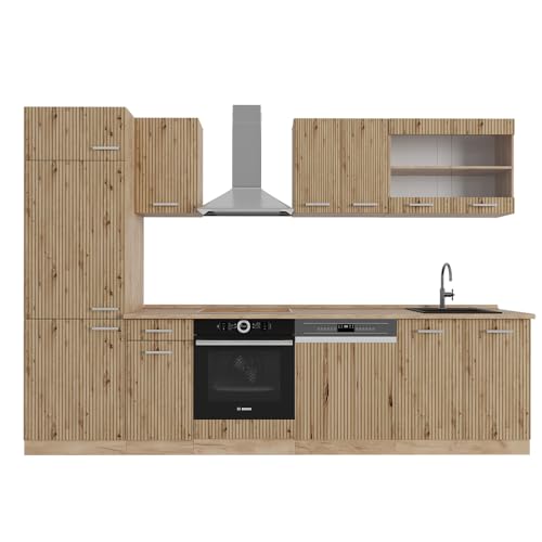 Vicco Cuisine R-Line, Chêne Artisan/Chêne doré, 300cm sans PT, pour Une Disposition Flexible et Une Extension avec des modules supplémentaires
