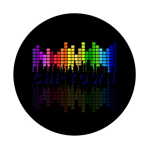 Chi Town EDM Music Concert Equalizer Art Chicago Skyline PopSockets Swappable PopGrip, Black - Image 3