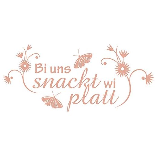 GRAZDesign väggtatuering hall ingång tala på tyska – väggdeko väggskrift med blommor och fjäril – väggdekal självhäftande folie Bi Uns snackt wi platt / 110 x 50 cm/720371_50_958