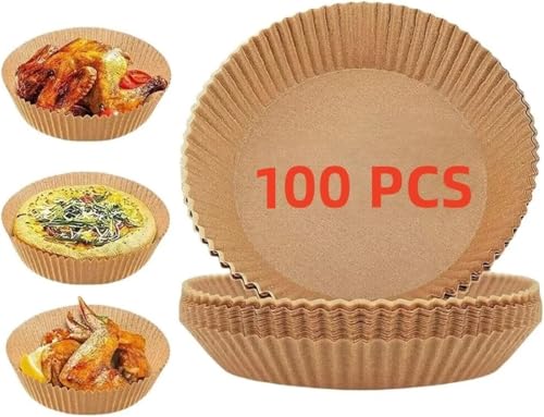Air Fryer Disposable Paper Liners, 100 PCS 6.3 Inch Round Non-stick Parchment Liners for 2-5 Qt Air Fryers, Baking Roasting Liner for Oven & Microwave