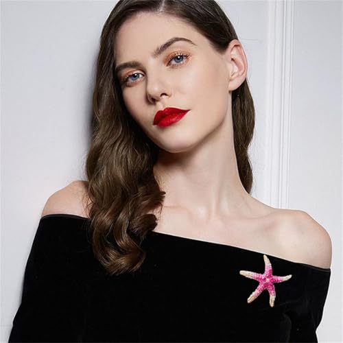 Image of WCRAZYE Rhinestone Starfish Brooch Pin for Women Men Gold Plated Elegant Crystal Shell Star Shaped Ocean Sea Animal Brooches Lapel Pins Delicate Wedding Beach Party Dress Accessories