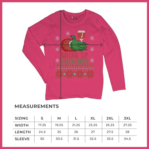 Camiseta feminina manga longa Drink Up Grinches Ugly Sweater Christmas Drinking, Rosa choque, P