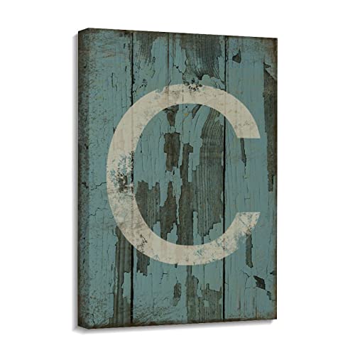 Lettre initiale C imprimée sur toile premium au fini bois vintage