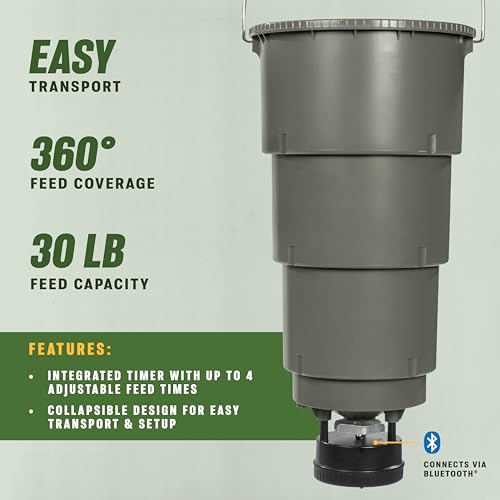 Moultrie All-in-One 30 Lb Hanging Deer Feeder - Moultrie Connect Bluetooth, Pairs with Edge 3, Collapsible Pack-Down Design, MFG-15100