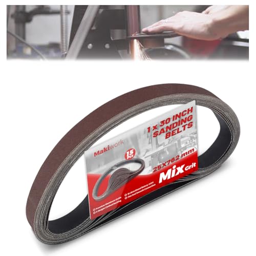 1 x 30 Inch 25 x 762 mm Sanding Belts Set - 15-Pack with 80/120/150/240/400 Grits Aluminum Oxide Abrasive Belts for Woodworking