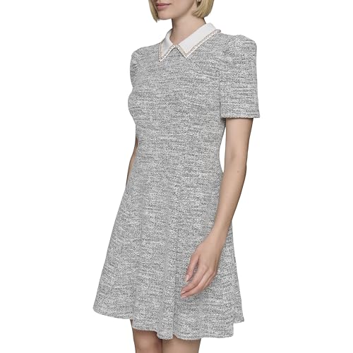 KARL LAGERFELD Women's Short Sleeve Collared Tweed A-line Mini Dress3