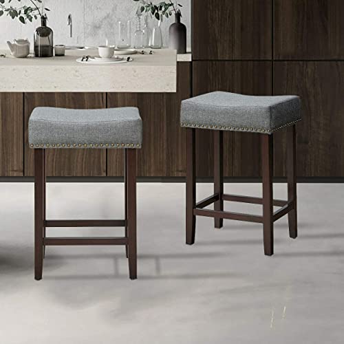 Hysache Bar Stools Sets Of 2, 24'' Counter Height Bar Chairs W/Footrest, Non-Slipping Pads, Large Seat Filled With Sponge, Linen Fabric Counter Stool For Living Room Party (Gray, 24''), (Hw66008) #TOP1