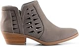 Soda CHANCE Womens Perforated Cut Out Stacked Block Heel Ankle Booties (Grey, us_footwear_size_system, adult, women, numeric, medium, numeric_9)