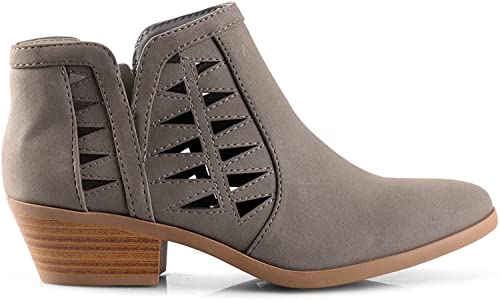 Image of Soda CHANCE Womens Perforated Cut Out Stacked Block Heel Ankle Booties (Wide Fit Available)