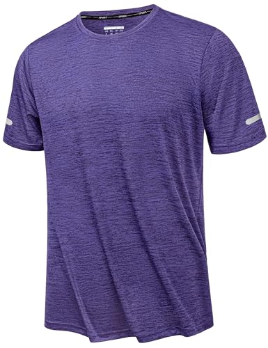 KEFITEVD Sports Shirts Men Short Sleeve Breathable Quick Dry Men's Activewear for Running Moisture Wicking,Purple,3XL