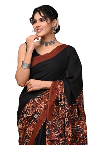 Image of Crafts Moda Pure Cotton Floral Print Saree with Blouse for Women
