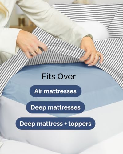 Image of Extra Deep Flex Top Split Head King Sheet Set - 6 Piece Breathable and Cooling Sheets - Hotel Luxury Bedding for Women, Men, Kids & Teens - Easy Secure Fit - Extra Deep Pockets - Grey Stripes 2