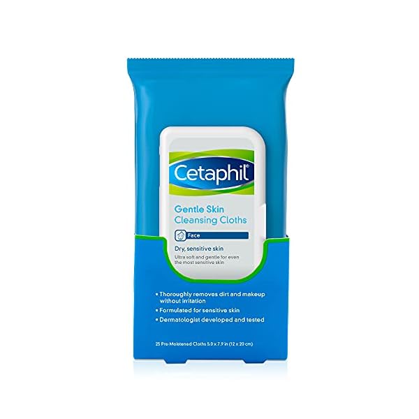 Cetaphil Face and Body Wipes, Gentle Skin Cleansing Cloths, 25 Count, Pack of 3, for Dry, Sensitive Skin, Flip Top Closure, Great for the Gym,Travel, in the Car, Hypoallergenic, Fragrance Free