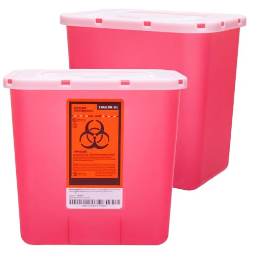 Sharps Container 2 Gallon - Plus Vakly Biohazard Disposal Guide (2 Pack)