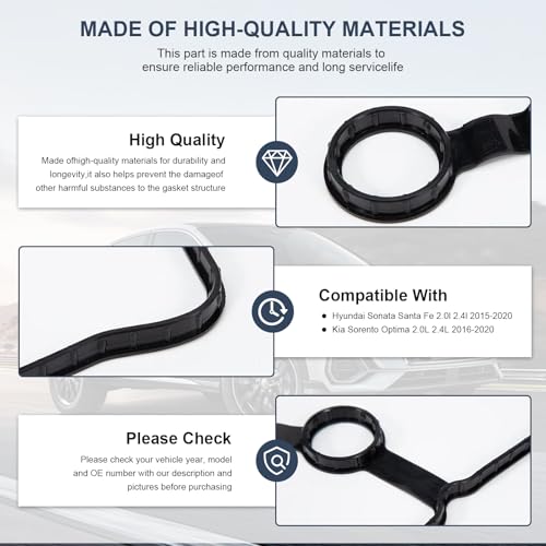 Image of Engine Valve Cover Gasket Set 22441-2GGB0 VS50892 for Hyundai Sonata Santa Fe 2015-2020 2.0L 2.4L Valve Cover Gasket 22441-2GGB0