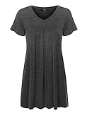 MBJ WT1057 Womens V Neck Short Sleeve Pleats Tunic Top XL HEATHER_CHARCOAL