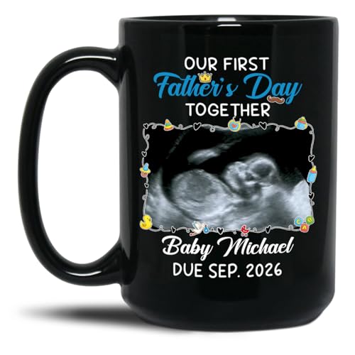 Add Photo Ultrasound Baby Cup Gift For New Dad/Daddy/Dada, Personalized Our First Father's Day Together Black Coffee Mug 11 15Oz, Custom Picture & Name Baby Bump Ceramic Mug Gift For Fathers Day 2026