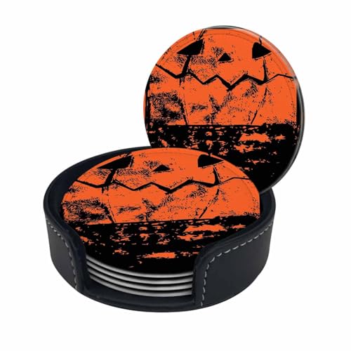 Round Coasters for Drinks Orange Halloween Art Set ...