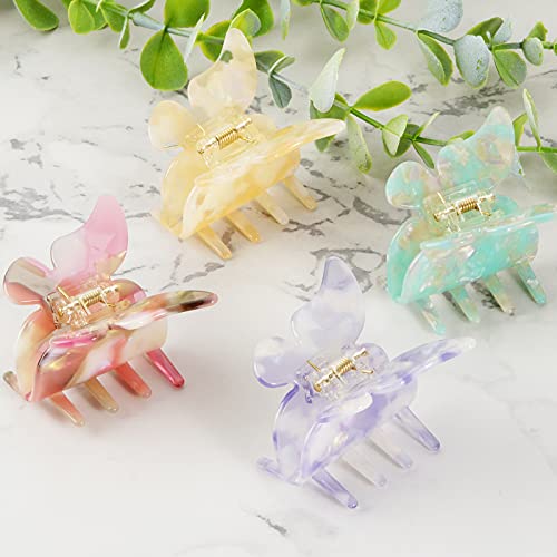 Jakeni Butterfly Clips For Hair, Medium Claw Butterfly Hair Clips For Women And Girls With Celluloid Leopard Print, 4 Color Hair Claw Clip Available (4 Packs) (Color B) #TOP4