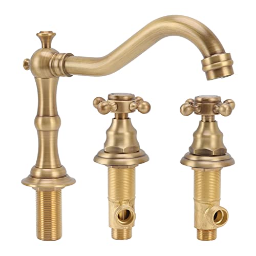Robinet de lavabo à trois trous, robinet à double poignée résistant à la corrosion, installation facile, robuste, élégant, beau pour salle de bain pour la maison Antique