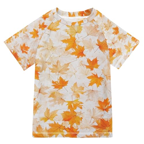Kids Swimsuit Autumn Maple Leave Sunscreen T-Shirts Swimwear Sets UPF 50+