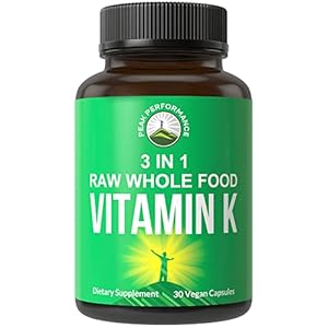 Peak Performance Raw Whole Food Vitamin K Vegan Capsules Supplement USA Sourced Vitamins K1, K-2 MK4 + K2 Natto MK7 and…