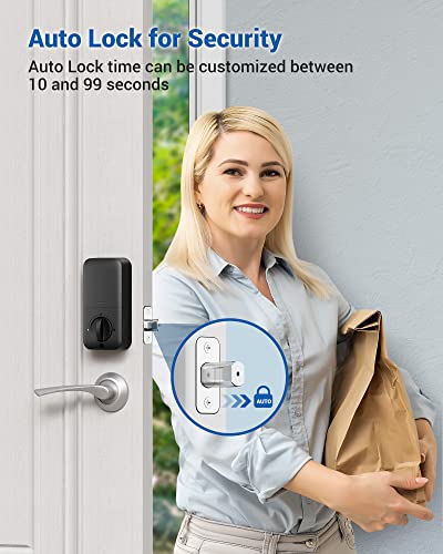 Veise Keyless Entry Door Lock, Electronic Keypad Deadbolt Lock, Auto Lock, 20 User Codes, 1 Touch Locking, Anti-Peeking Password, Easy Installation Design, Matte Black #TOP2
