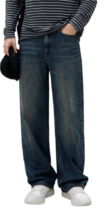 deoli Baggy Fit Denim Jeans for Men, Mid Rise Loose Fit Wide Leg Blue Washed Trousers for Casual Streetwear, Travel, College, Weekend Outings and Everyday Use-picture-32