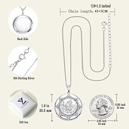 Yl Jewelry 925 Sterling Sliver St Christopher Necklace Round Locket Protector Talisman Pendant For Women, 18" #TOP6