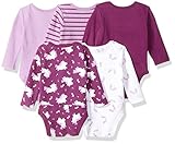 Hanes Ultimate Baby Flexy 5 Pack Long Sleeve Bodysuits, Purple Fun, 12-18 Months
