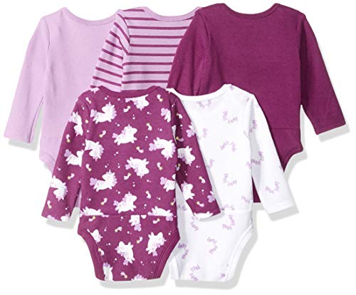 Hanes Baby Boys Ultimate Flexy 5 Pack Long Sleeve Bodysuits Bodystocking, Purple Fun, 0-6 Months Us #TOP1
