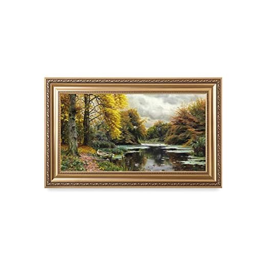 DECORARTS - River Landscape 1903, by Peder Mork Monsted Oil Painting Reproductions. Giclee Print Stretched Framed size: 36x22