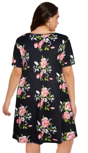 Image of elescat Plus Size Summer Dresses for Women Casual Short Sleeve Pockets Loose Oversized T Shirt Sundress 2026