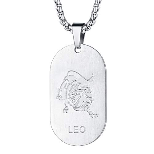 FaithHeart Dog Tag anhänger sternzeichen Löwe Halskette mit Charm Anhänger Silber für Mädchen und Jungen