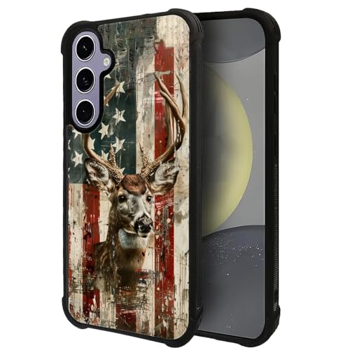 ZHEGAILIAN Compatible with Samsung Galaxy S25 S24 Case,Deer Buck Hunter American USA Flag for Girl Woman Men Boy,Drop Protection with Soft TPU Bumper Case for Samsung Galaxy S24