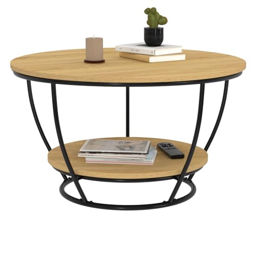 IDMarket - Table Basse Filaire Double Plateau Ronde Detroit 70 cm Design Industriel