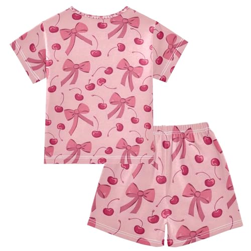 ALAZA Bow Cherry Cartoon Funny Pajamas Set Short Sleeve Cotton Sleepwear Summer Pjs 2 Piece 5-14Y2