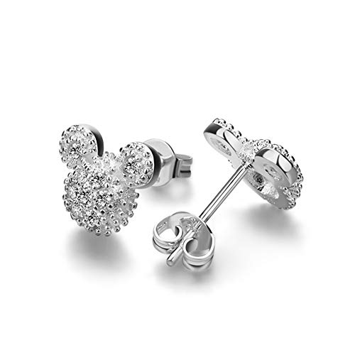 Classic Adults Women's 100% 925 Silver Earrings - Matte Mickey Stud Earrings - Italian Silver for female - Not Allergic Jewelry - 0.3''0.4''