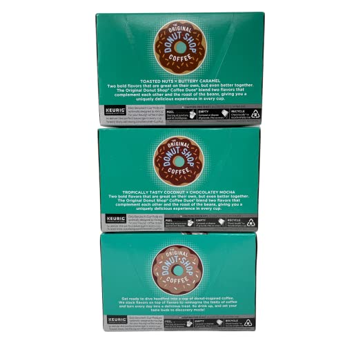 Original Donut Shop K-Cup Coffee Pods Duos Variety Bundle Nutty Caramel, Coconut Mocha, Chocolate Glazed Donut 12Ct Set Of 3 Boxes, 12.1 Ounce #TOP1