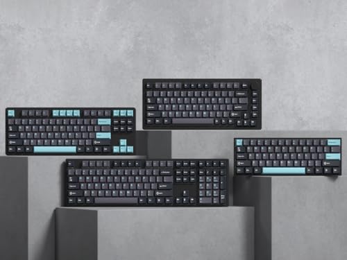 Image of dagaladoo Double Shot PBT keycaps Set, Cherry Profile Keyboard Keycaps | Retro key caps full size,Custom keycaps for 60% 65% 75% 100% Cherry-MX switch Mechanical Keyboard(Grey /Blue)